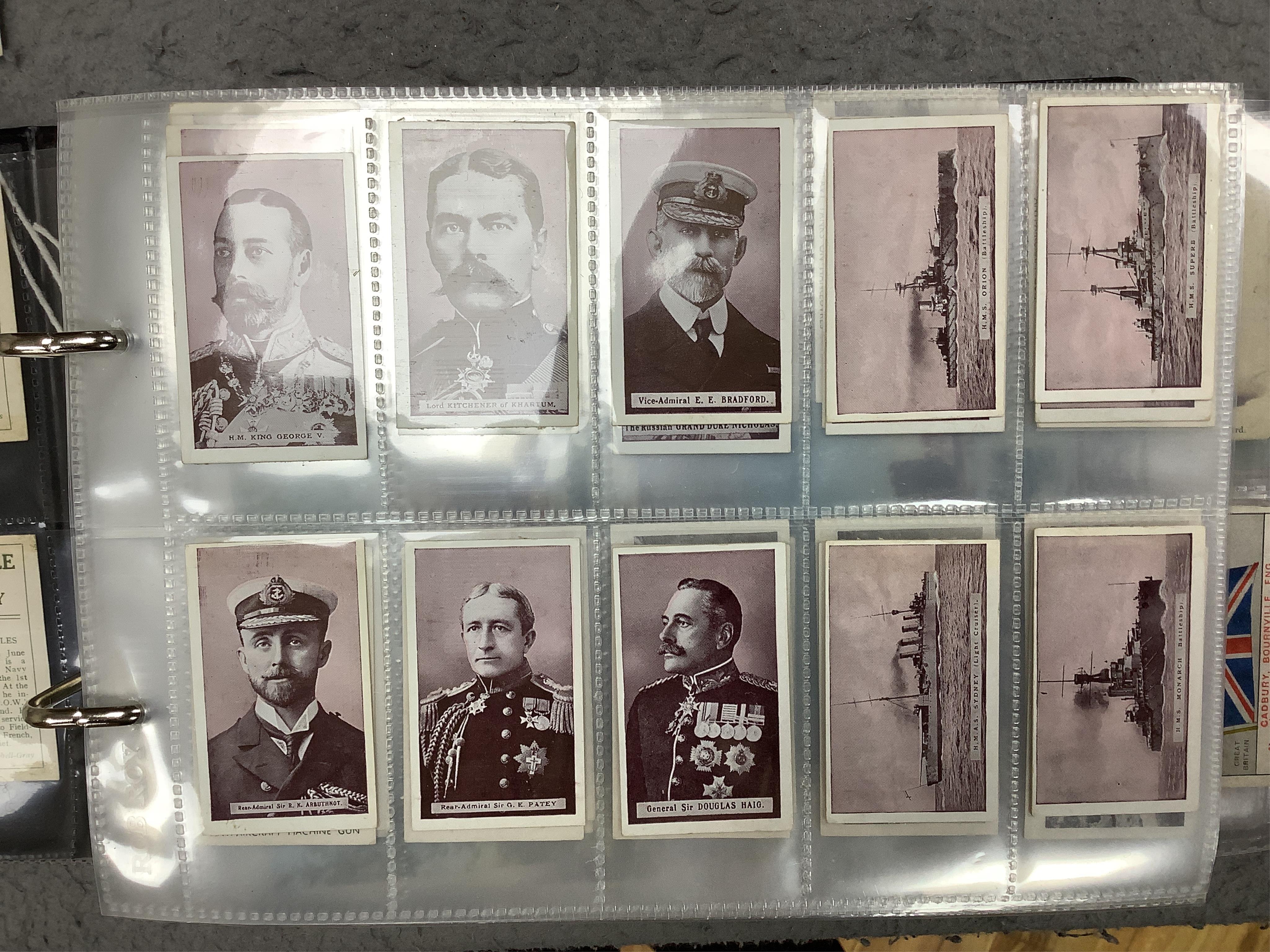 Four albums of assorted cigarette cards; military badges, heroes, soldiers and war, and some loose silks.